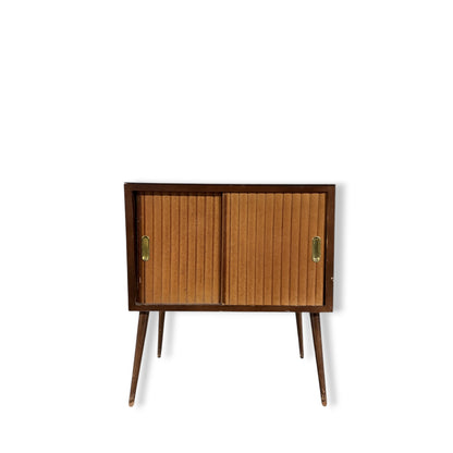 Mid-Century Record Cabinet – Vintage Media Cabinet with Tambour Door & Walnut Finish