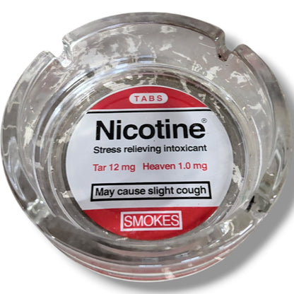 Vintage Glass Ashtray – Retro Heavy Glass Ashtray With Nicotine Label & Cigarette Rest — view 6