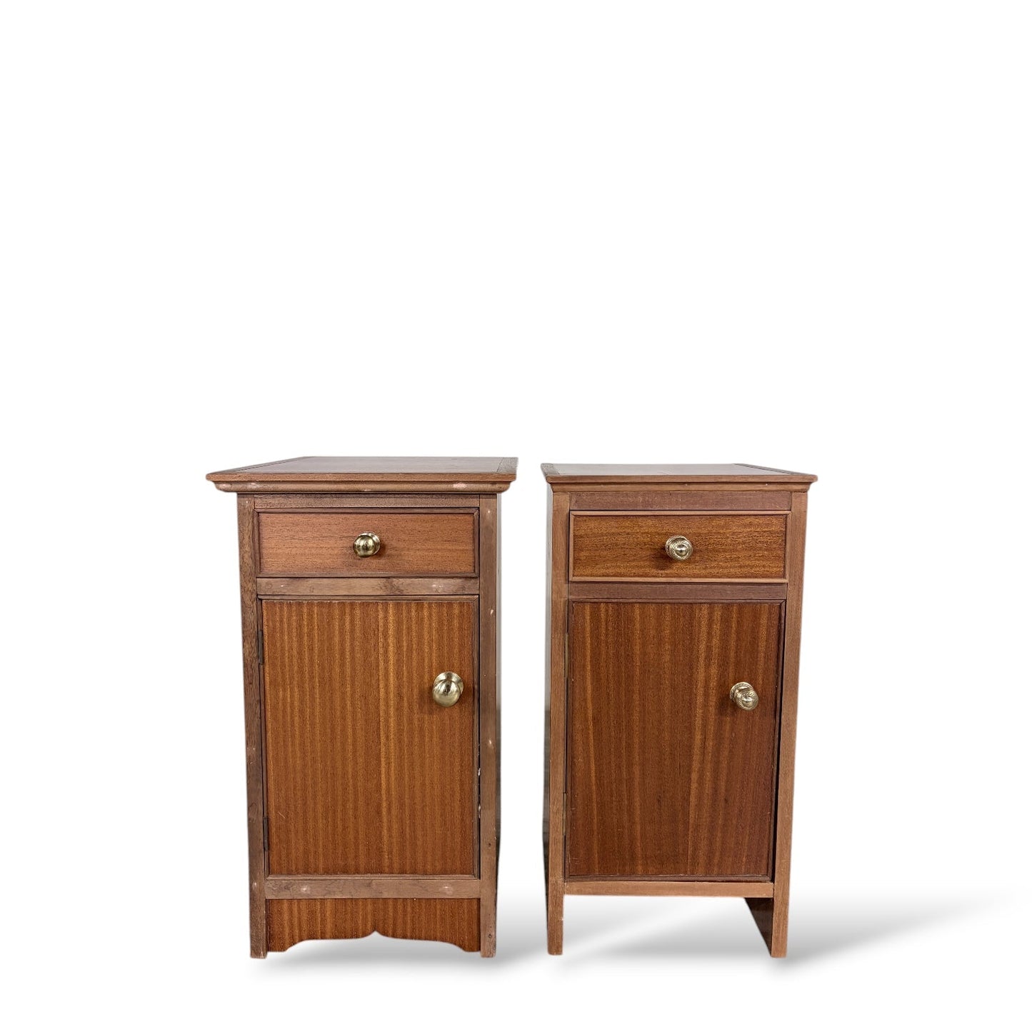 Pair of Mid Century Vintage Bedside Cabinets – Wooden Mismatched Nightstands with Storage