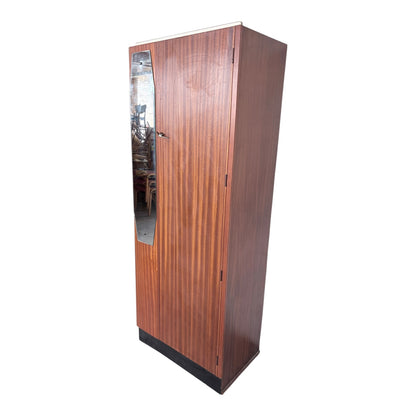 Mid Century Atomic Teak Single Wardrobe with Mirror Door – Compact Hanging Cabinet