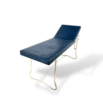 Mid-Century Modern Streamline Adjustable Chaise Lounge – Royal Blue Vinyl & Chrome
