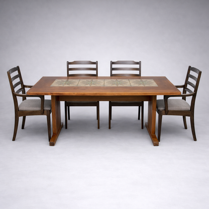Mid Century Danish Teak & Tile Dining Table with 6 Rosewood Chairs