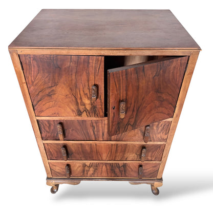 Art Deco Walnut Tallboy Chest of Drawers with Cabinet Top