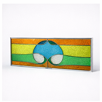 Vintage Stained Glass Window Panel – Mid Century Geometric Design