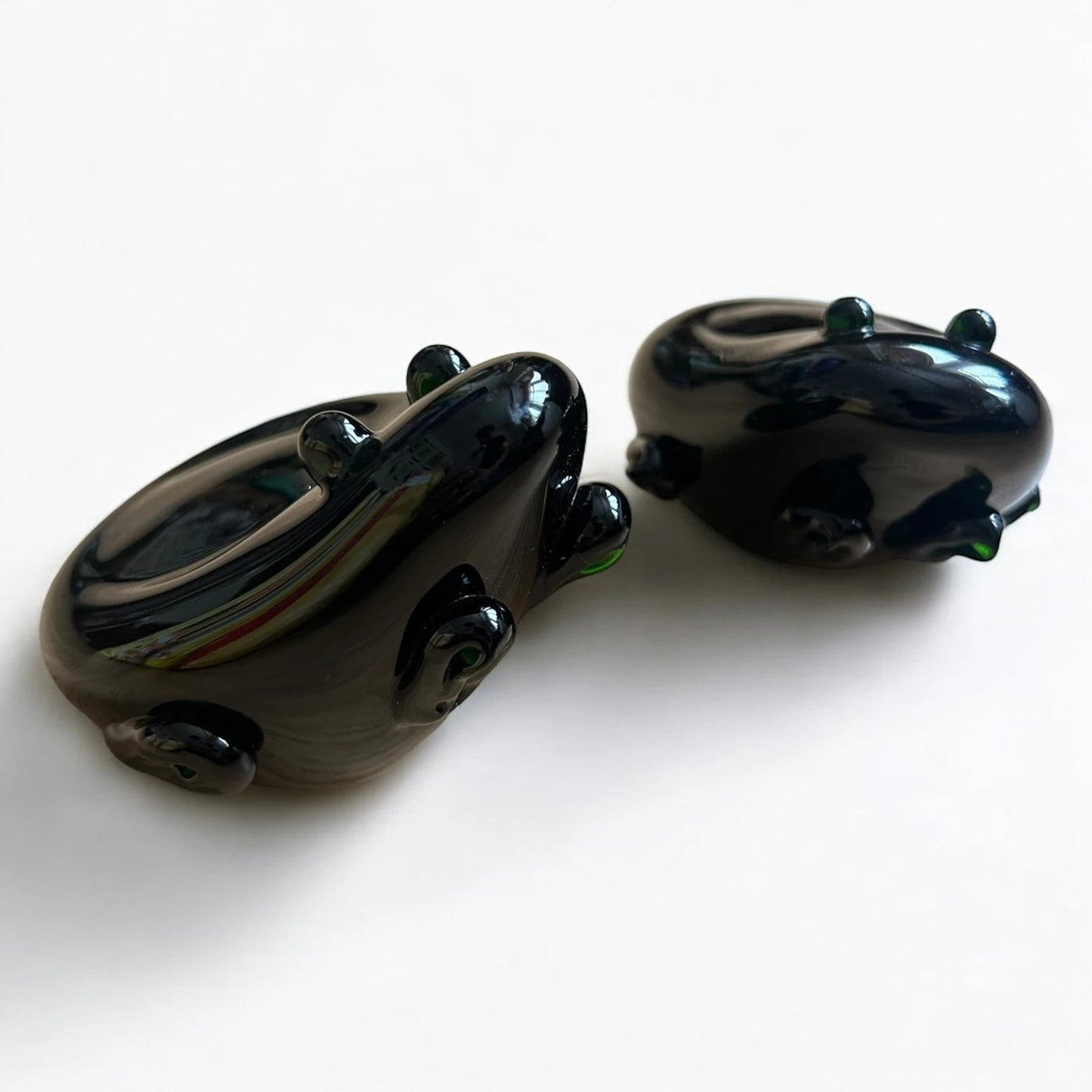 Pair of Vintage Emerald Green Glass Frog Paperweights / Tealight Holders