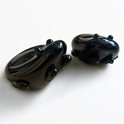 Pair of Vintage Emerald Green Glass Frog Paperweights / Tealight Holders