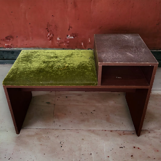 Mid Century Dark Wood and Green Telephone Seat Table