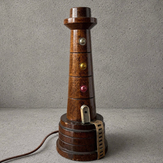 Mid Century Olive Wood Lighthouse Table Lamp
