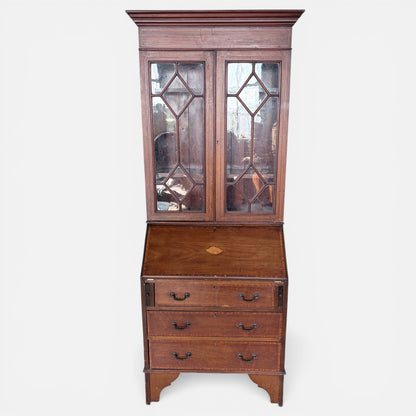 Antique Edwardian Mahogany Glazed Bureau Bookcase