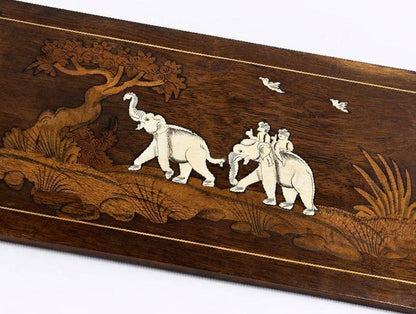 Vintage 1960s Indian Rosewood Inlaid Elephant Wall Panel