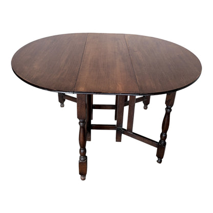 Vintage Oak Drop Leaf Dining Table – Round Gateleg Extending Table