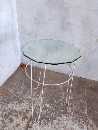 Art Deco Glass Top Side Table – Space Age Metal Frame