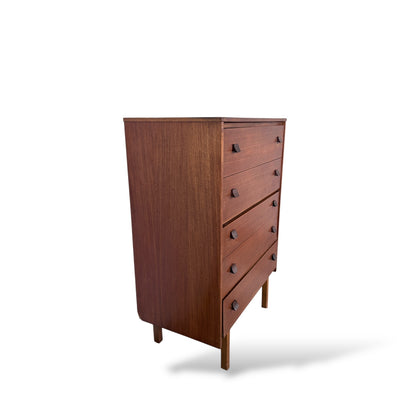 Mid-Century Teak Tallboy Chest of Drawers – Five Drawer Danish Style
