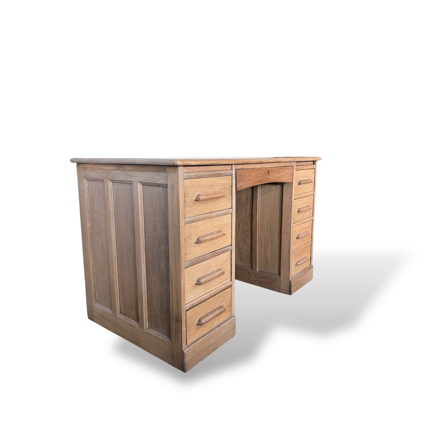 Vintage Pine & Oak Twin Pedestal Desk – 8 Drawer Writing Desk