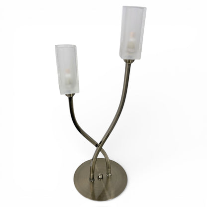 Vintage Table Lamp – Twin Arm Lamp with Frosted Glass Shades | Brass Effect Light
