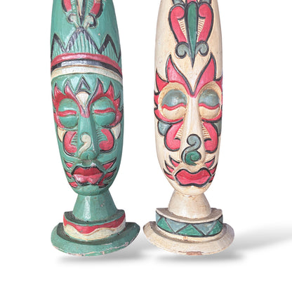 Hand Carved Wooden Sculptures – Mid Century Folk Art Painted Heads