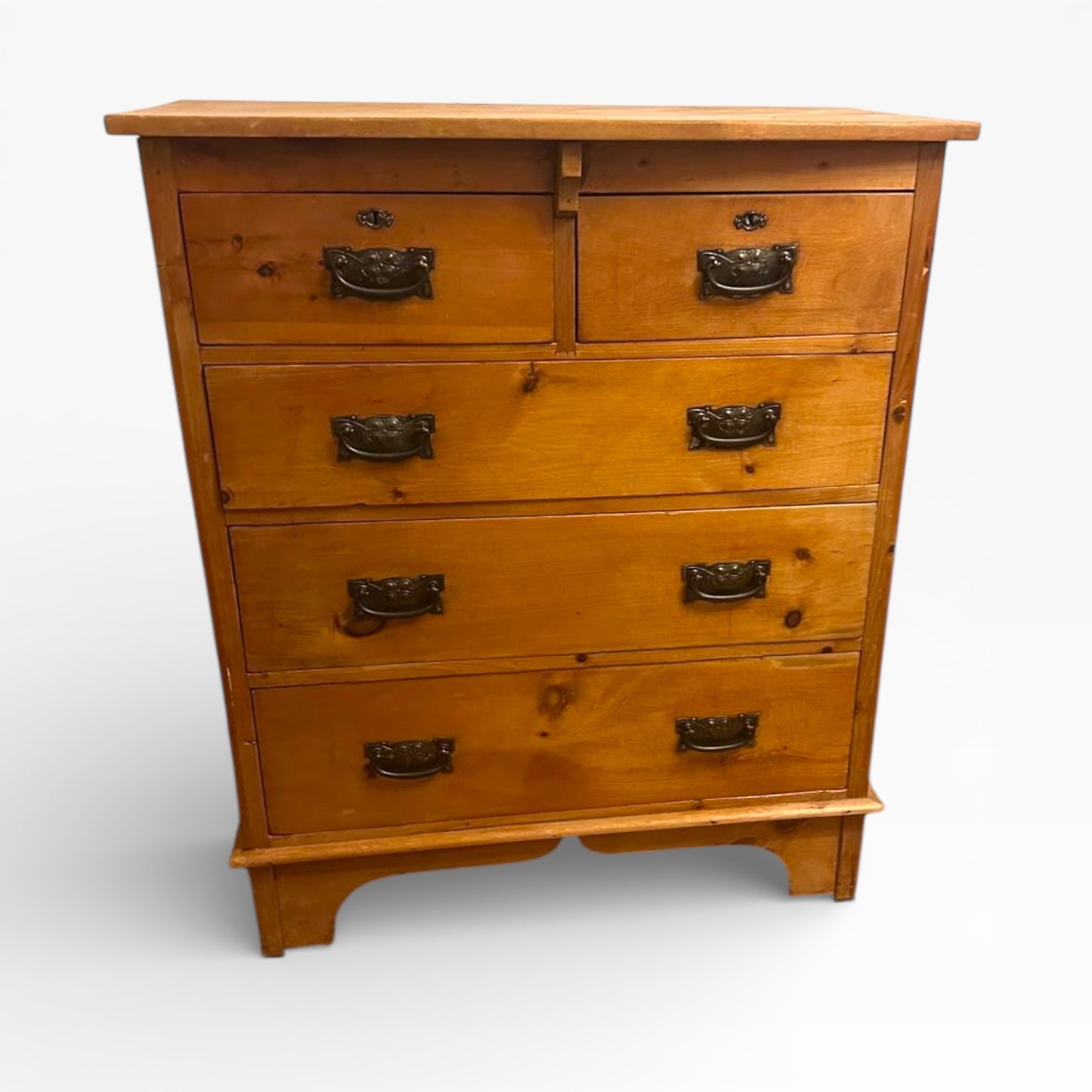 Antique Pine and Brass Chest of Drawers