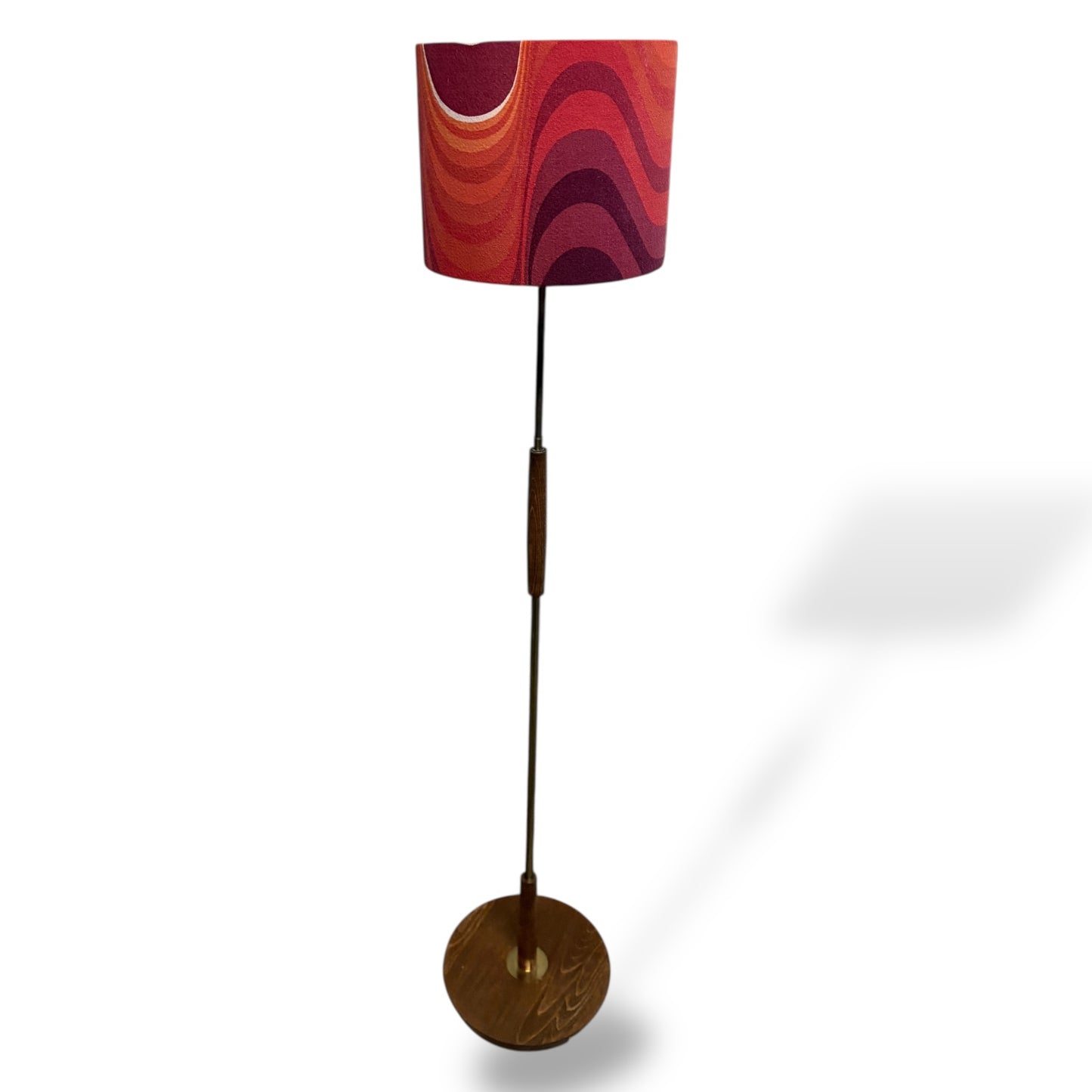 Vintage Teak Floor Lamp Mid Century Modern | Retro Standard Lamp with Fabric Shade — view 7