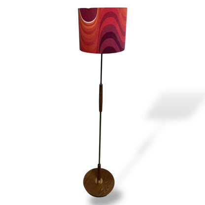 Vintage Teak Floor Lamp Mid Century Modern | Retro Standard Lamp with Fabric Shade — view 7