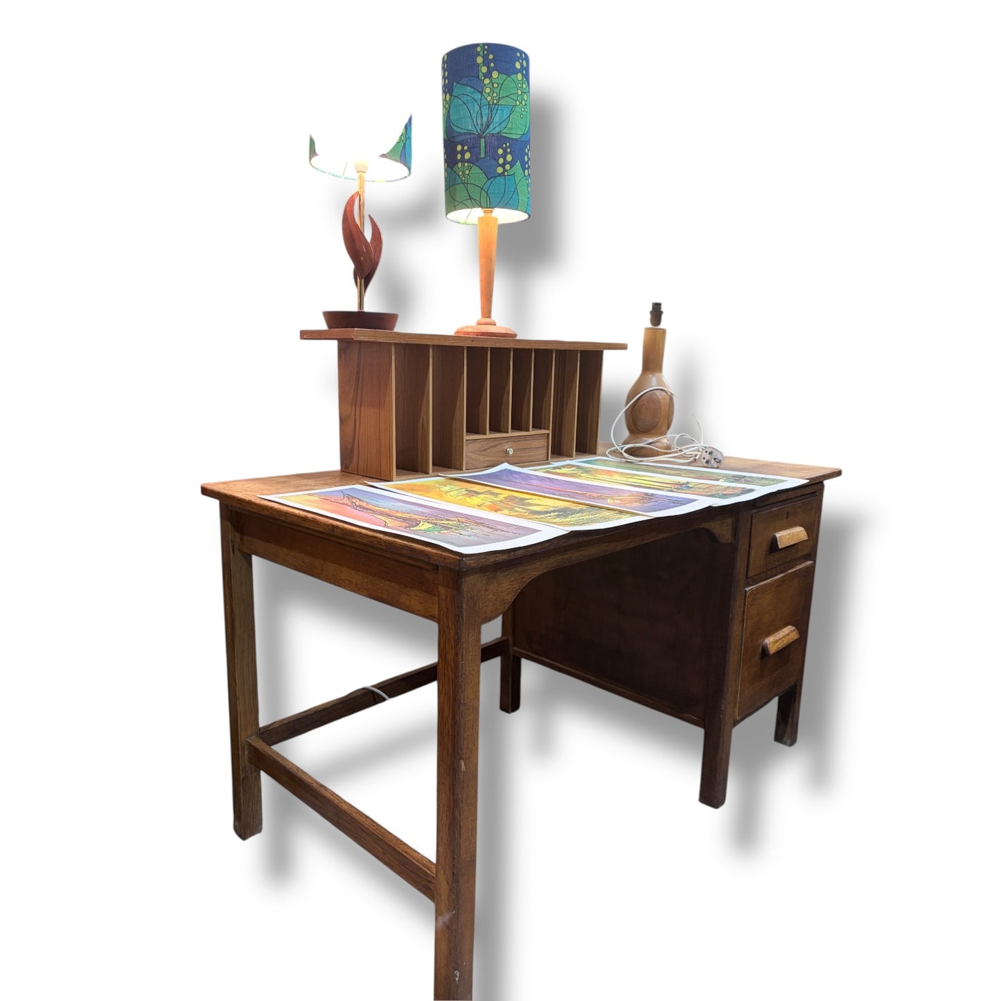 Vintage Oak School Desk – Solid Wood Writing Desk with Drawers