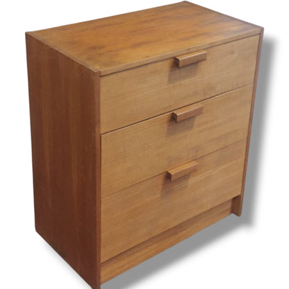 Vintage Teak Chest | Mid-Century Dresser with Three Drawers & Wooden Handles