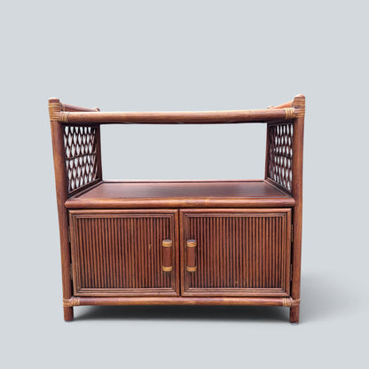 Vintage Bamboo & Rattan Media Cabinet | Hollywood Regency TV Stand | Boho Storage Unit