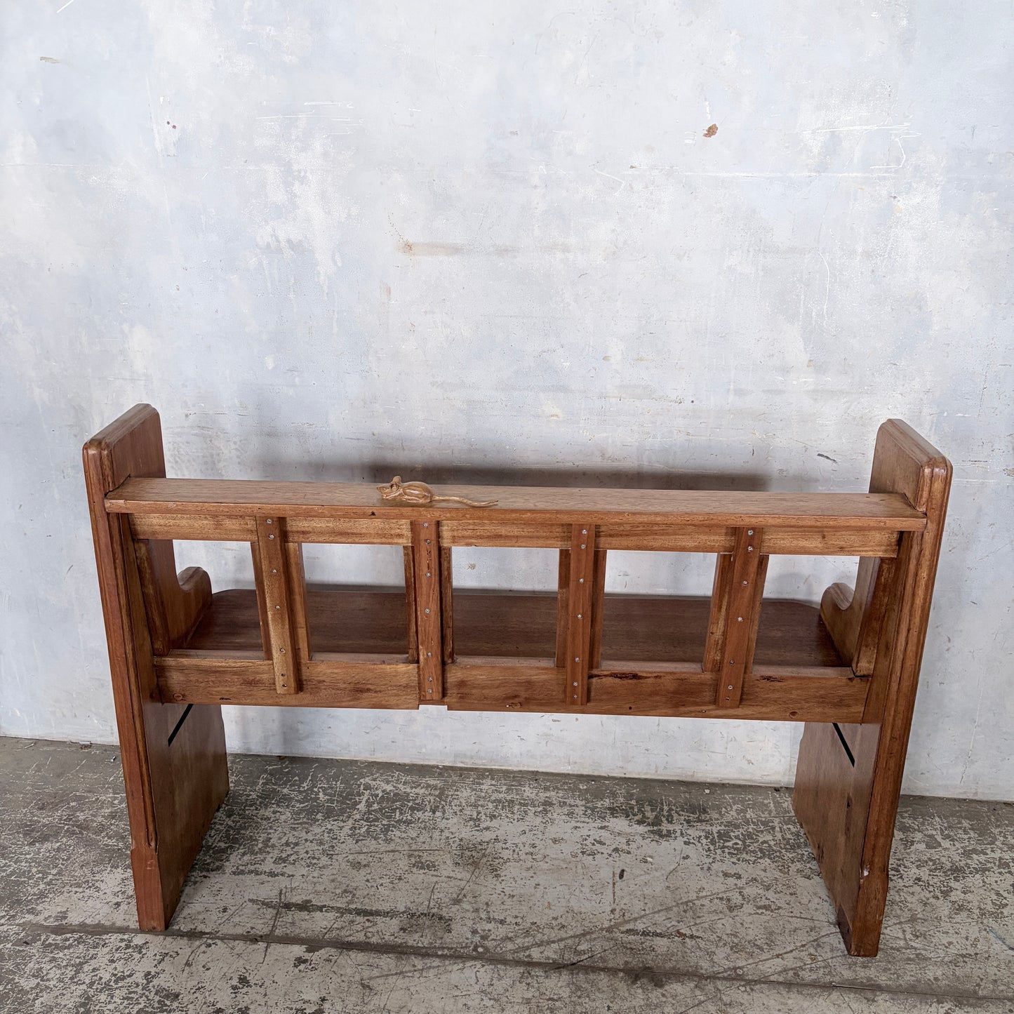 1950s Yorkshire Oak & Pine Church Pew Bench with Hand-Carved Mouse | Mouseman Inspired