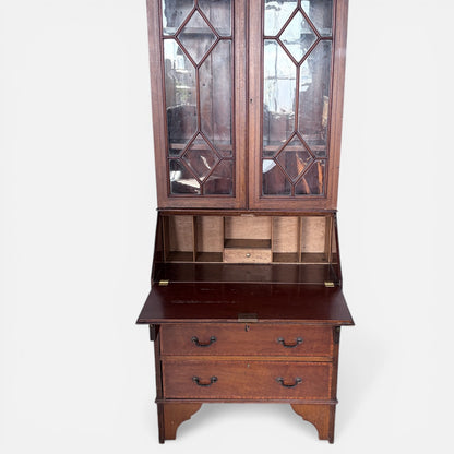 Antique Edwardian Mahogany Glazed Bureau Bookcase