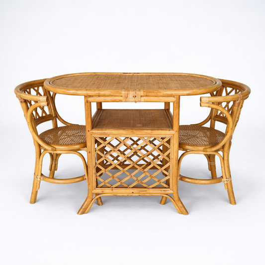 Mid Century Vintage Bamboo & Rattan Compact Dining Set (Table & Chairs)
