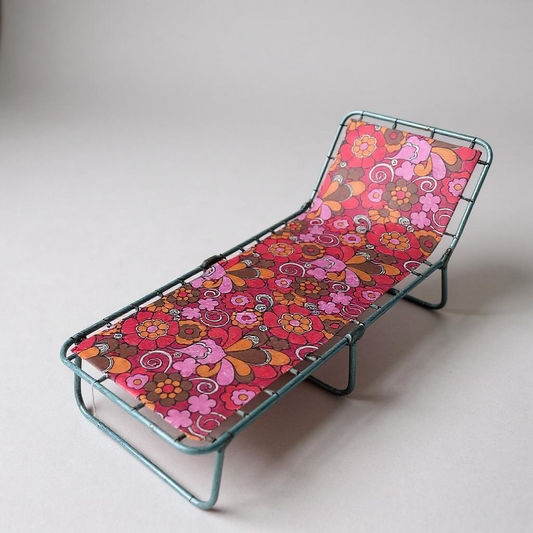 Vintage 1970s Folding Sun Lounger | Retro Floral Garden Chair | Space Age Outdoor Recliner | Boho Deck Chair with Psychedelic Print
