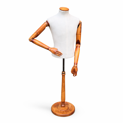 Vintage Articulated Wooden Male Mannequin with Adjustable Arms