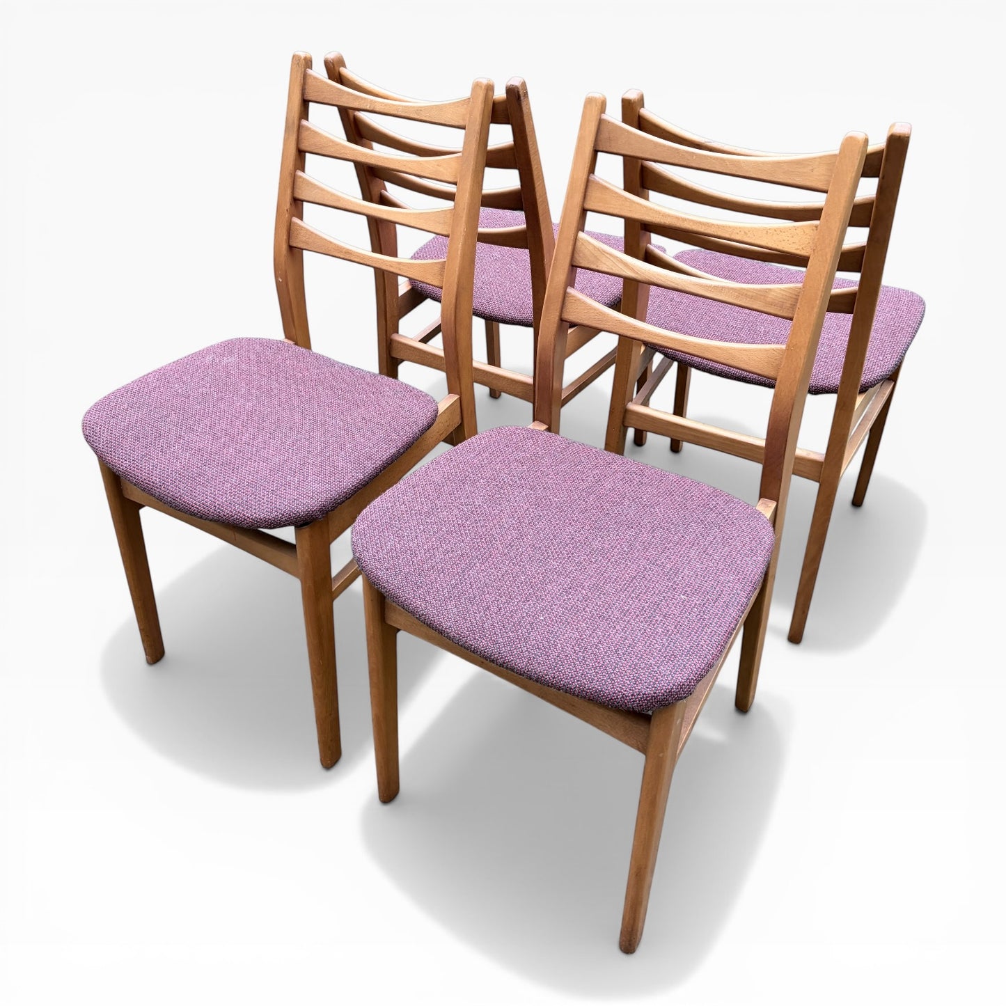 Set of 4 Vintage Mid-Century Teak Ladder Back Dining Chairs