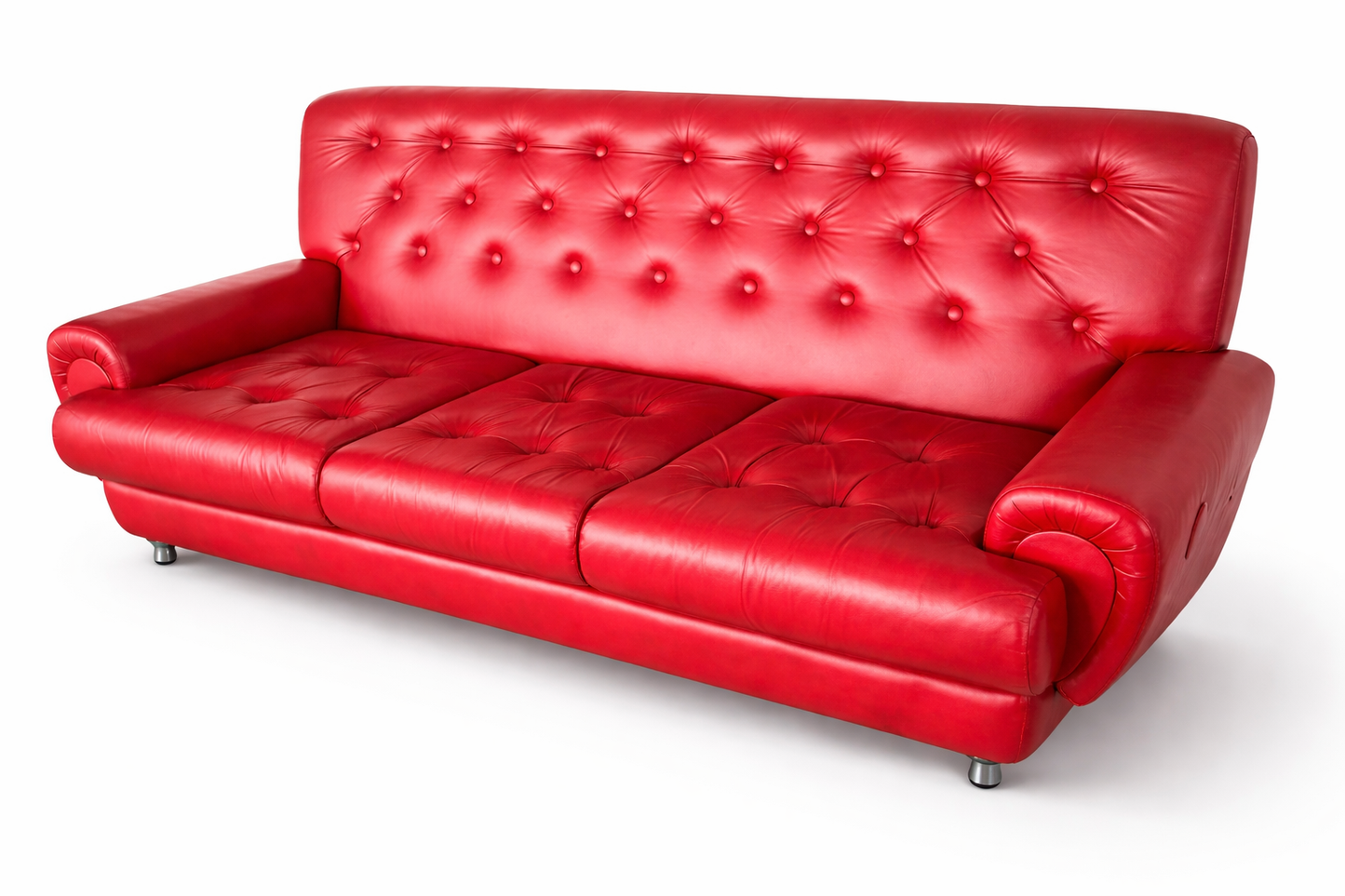 Mid Century Vintage Red Leather 3-Seater Sofa