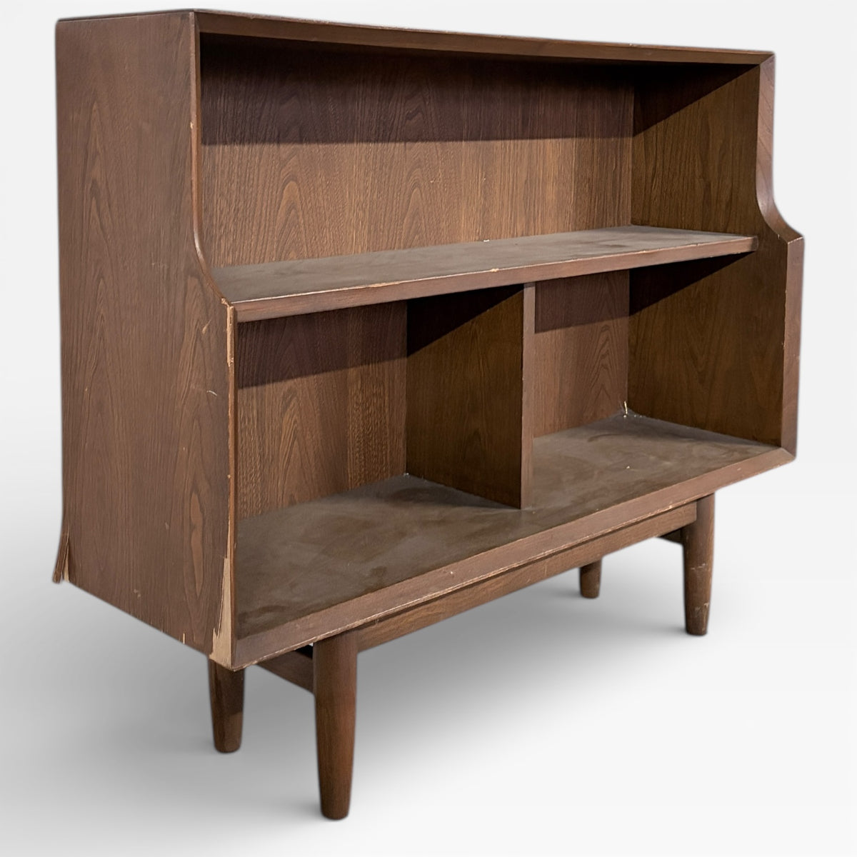 Oak Veneered Bookcase - Mid Century Small Display Shelf | Compact Storage Unit