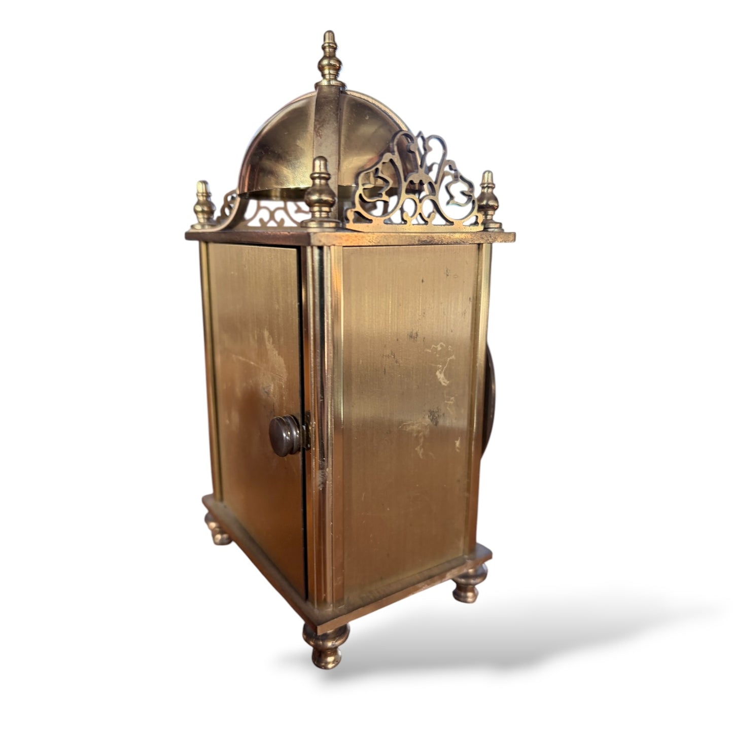 Brass Mantel Clock – Vintage Lantern Shelf Clock with Engraved Floral Dial