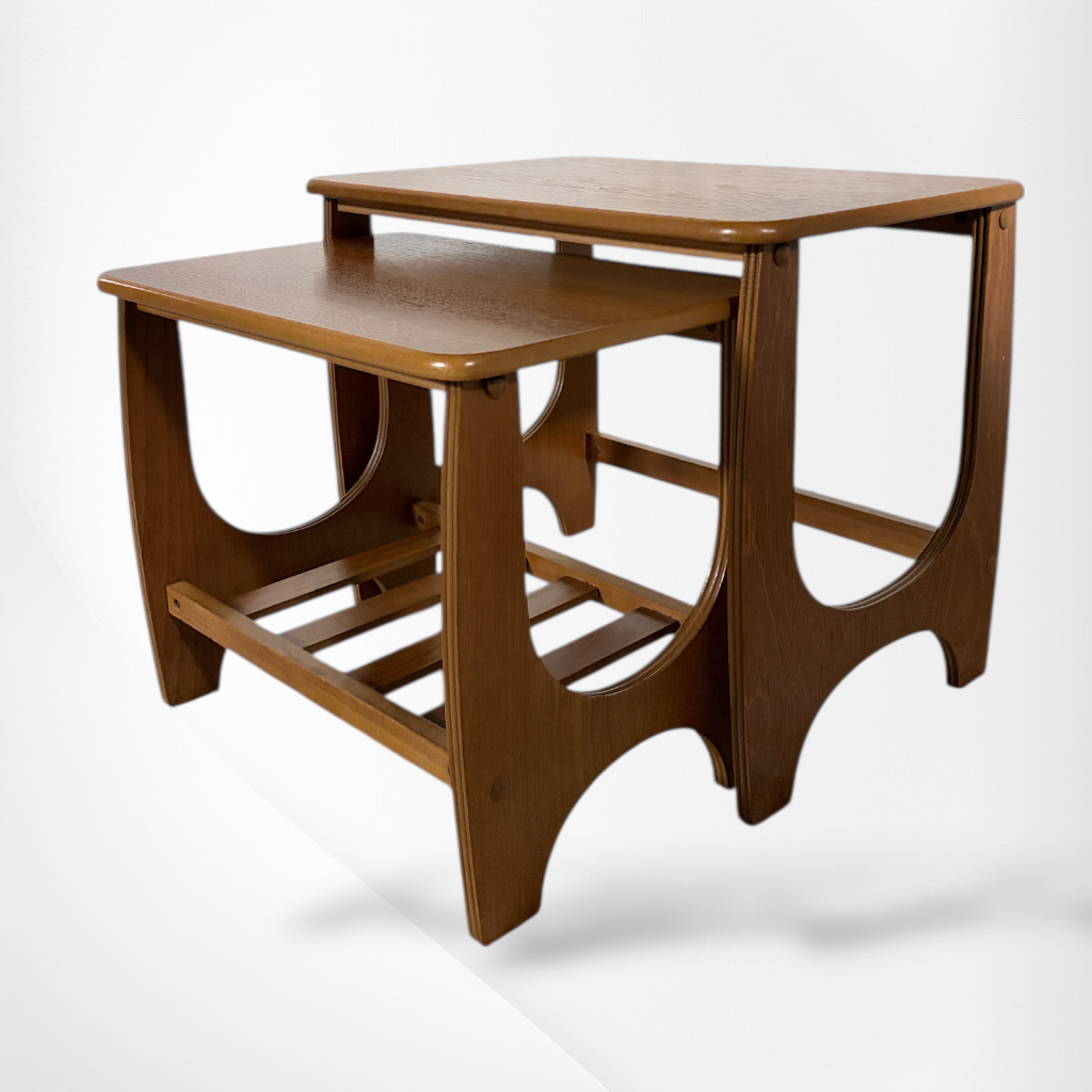 Mid Century Side Tables – Danish Nesting Two Piece Table Set with Curved Legs