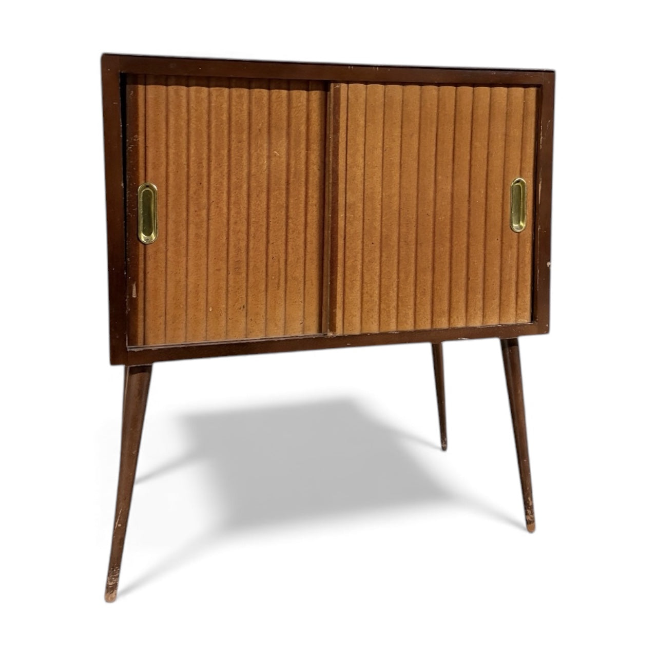 Mid-Century Record Cabinet – Vintage Media Cabinet with Tambour Door & Walnut Finish