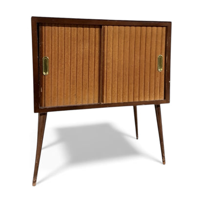 Mid-Century Record Cabinet – Vintage Media Cabinet with Tambour Door & Walnut Finish
