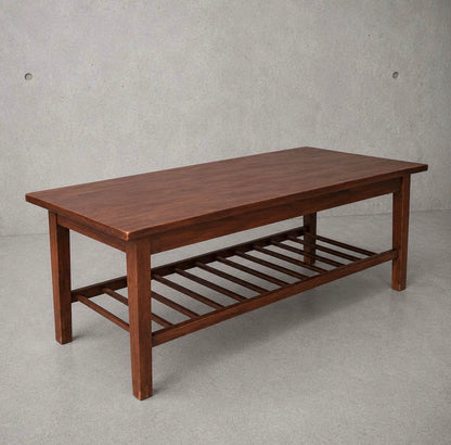 Danish Teak Coffee Table – Mid Century Vintage 1960s Solid Teak with Slatted Shelf