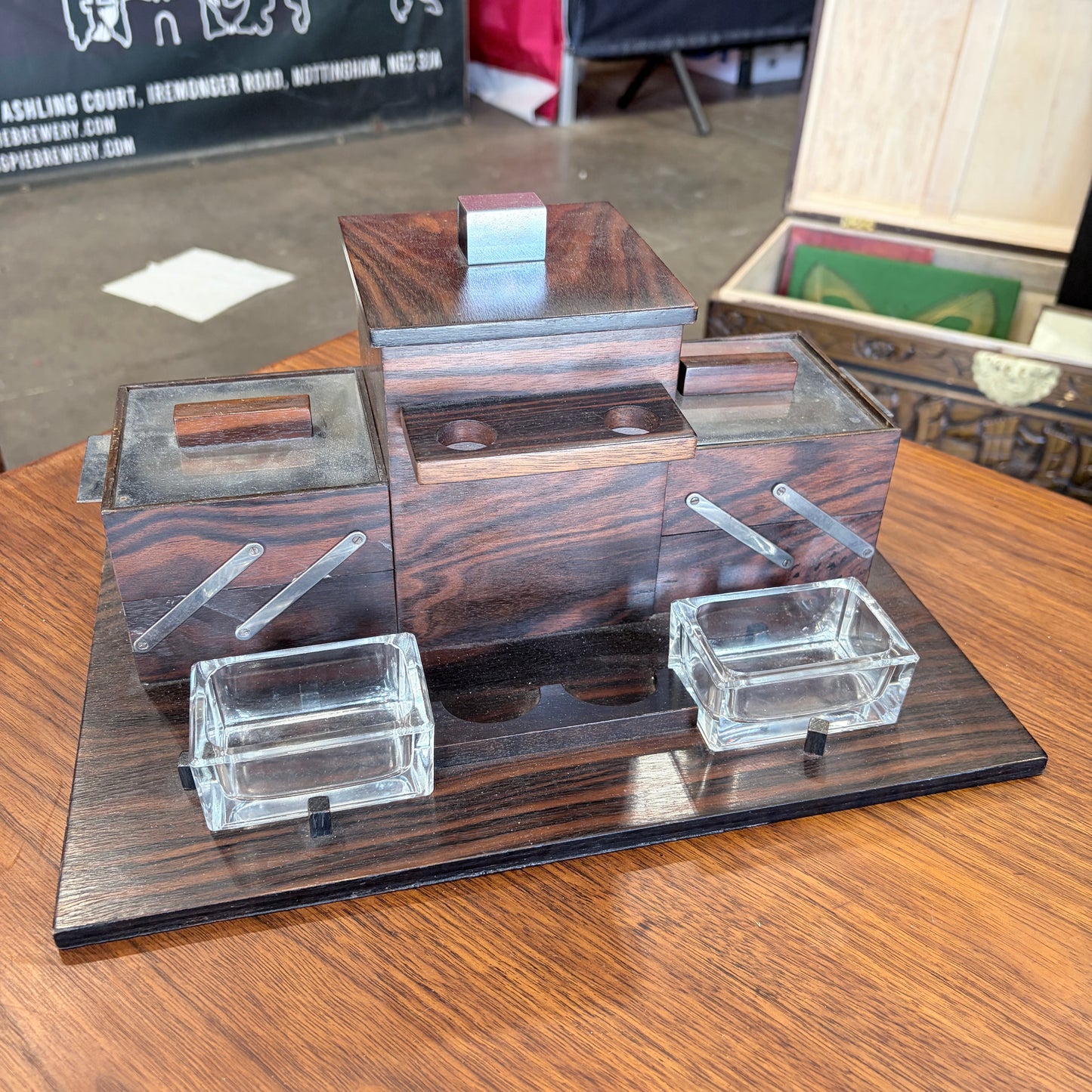 Art Deco Rosewood and Chrome Compact Desk Set