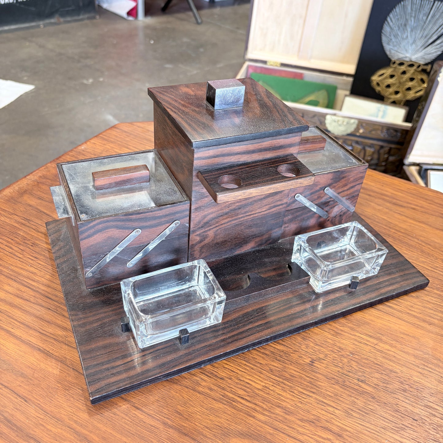 Art Deco Rosewood and Chrome Compact Desk Set
