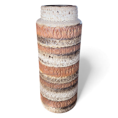West German Pottery Vase – Large Fat Lava Vintage Floor Vase Brown Cream