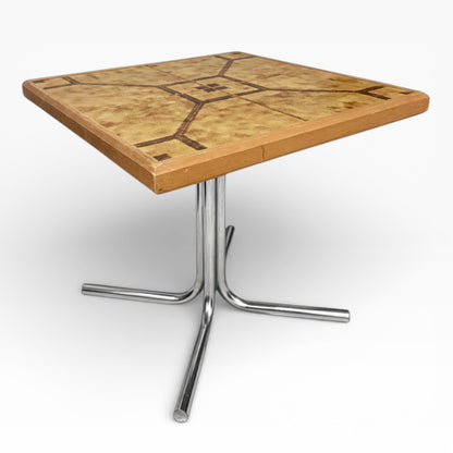 Danish Side Table – Mid Century Table with Ceramic Tile Top & Chrome Base