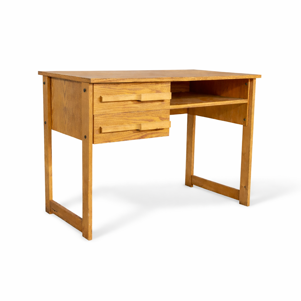 Vintage Oak & Pine Compact Desk – Mid Century Style Writing Desk with Storage