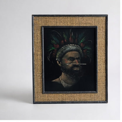 Vintage Ethnographic Portrait on Velvet – Signed Hessian Framed Artwork