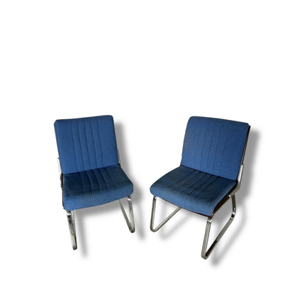 Vintage Gordon Russell Verco Chairs – Pair of Mid Century Modern Blue Chrome Dining Chairs, Retro 1970s Cantilever Seating