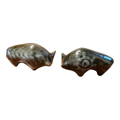 Elizabeth Skipworth Studio Pottery Bulls – Pair Vintage Lotus Pottery Animal Figures