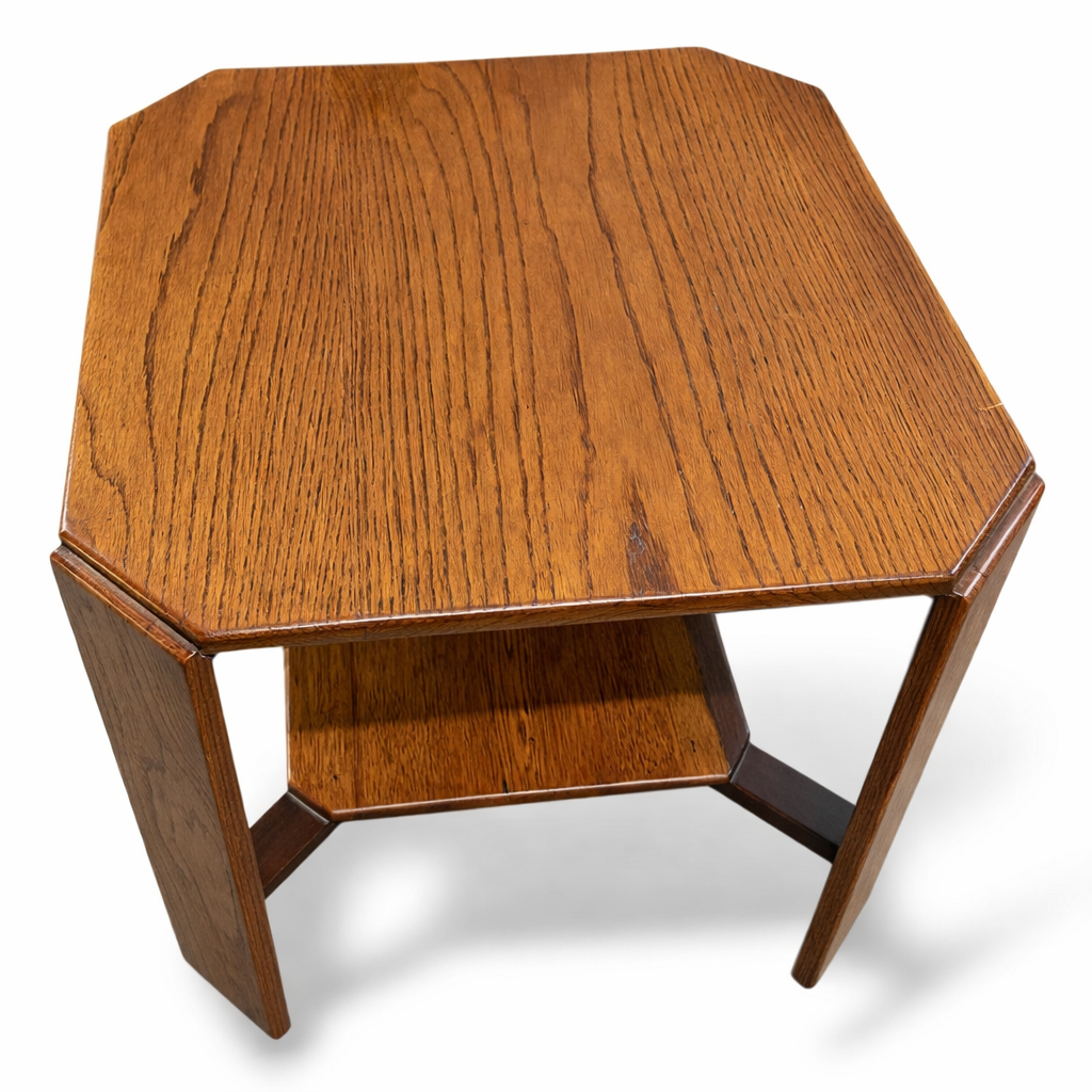 Arts & Crafts Oak Occasional Side Table with Lower Shelf – Vintage Solid Oak Side Table