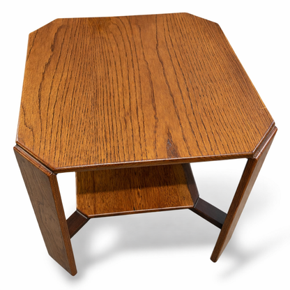 Arts & Crafts Oak Occasional Side Table with Lower Shelf – Vintage Solid Oak Side Table