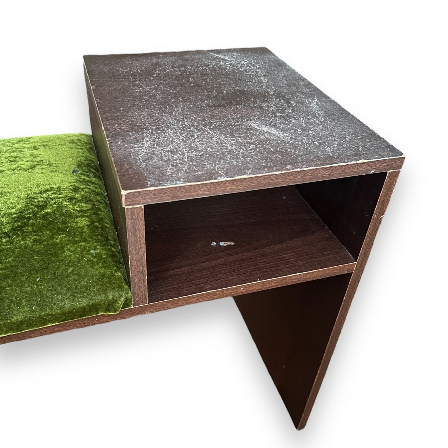 Mid Century Dark Wood and Green Telephone Seat Table